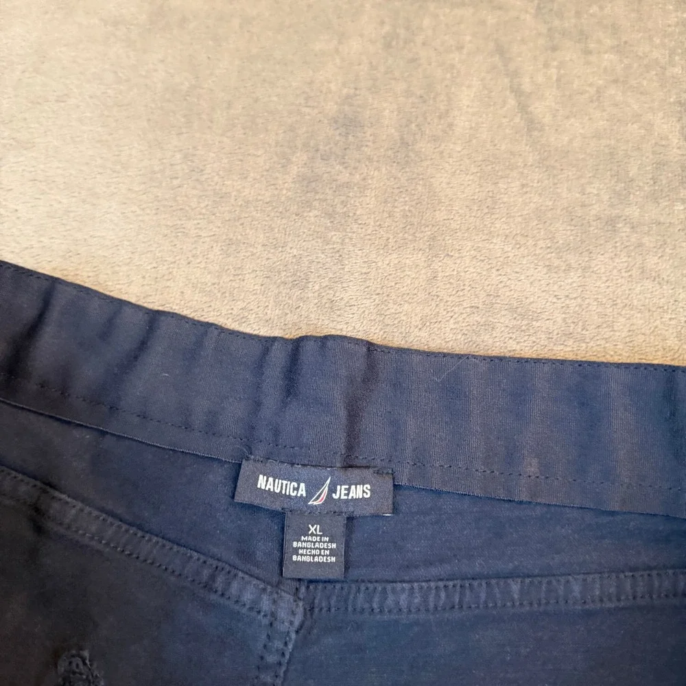 Nautica Jeans Chino Shorts Womens Extra Large Navy‎ Blue Elastic Waist Stretch